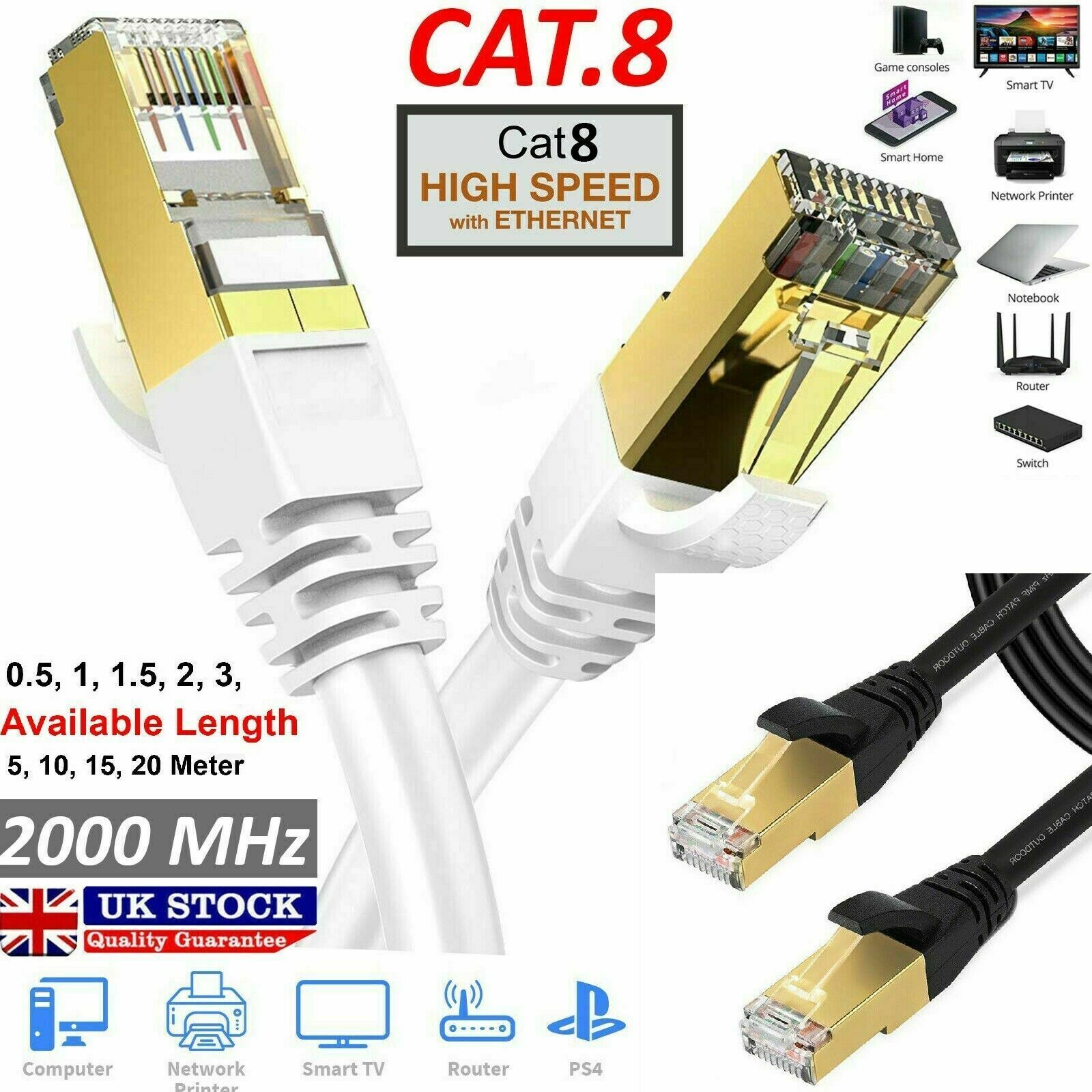 CAT8 RJ45 Réseau Ethernet Sstp 40Gbps Gigabit Ultra Vitesse – Patch Lan Câble CAT8 RJ45 Réseau Ethernet Sstp 40Gbps Gigabit Ultra Vitesse – Patch Lan Câble
