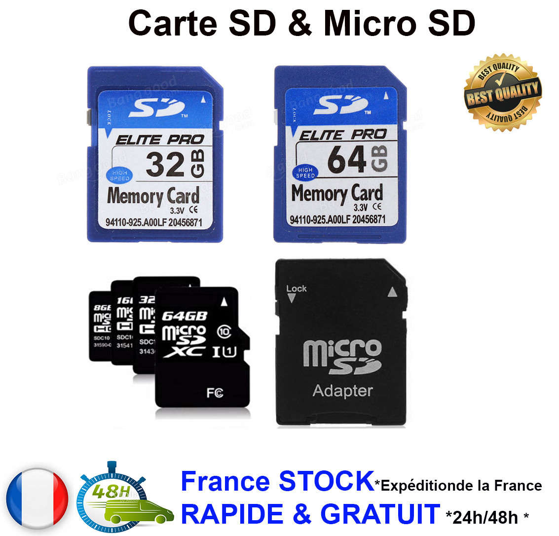 Carte mémoire SD Micro SD 8 16 32 64 Go Class 10 TF Flash SDHC Téléphone apparei