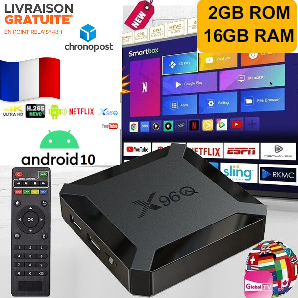 Boitier X96 Q 2GB/16GB ANDROID 10 IP&TV SMART BOX 4K Ultra HD WiFi Boitier X96 Q 2GB/16GB ANDROID 10 IP&TV SMART BOX 4K Ultra HD WiFi