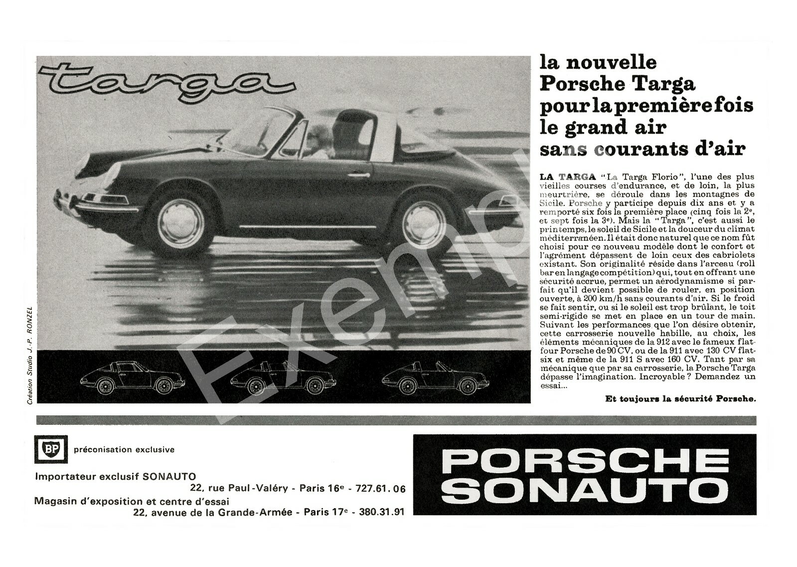 très belles affiches publicitaires d’époque Porsche 911 Targa 1967