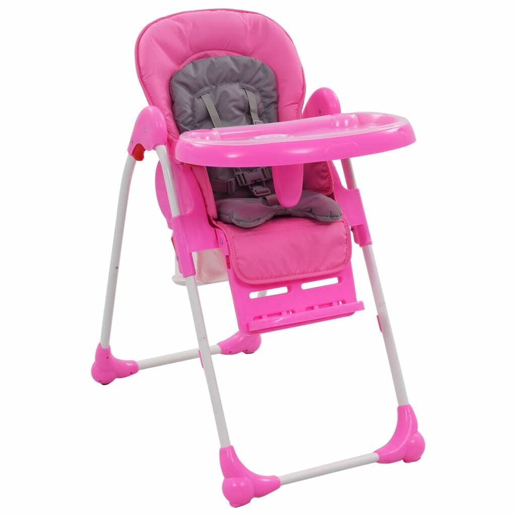 vidaXL Chaise Haute pour Bébé Rose et Gris Salle à Mange Enfant Cuisine Maison