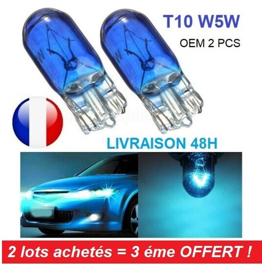 Paire T10 W5W Bleu Phare Ampoule Halogène Clignotant Turn Signal Auto TDB Paire T10 W5W Bleu Phare Ampoule Halogène Clignotant Turn Signal Auto TDB
