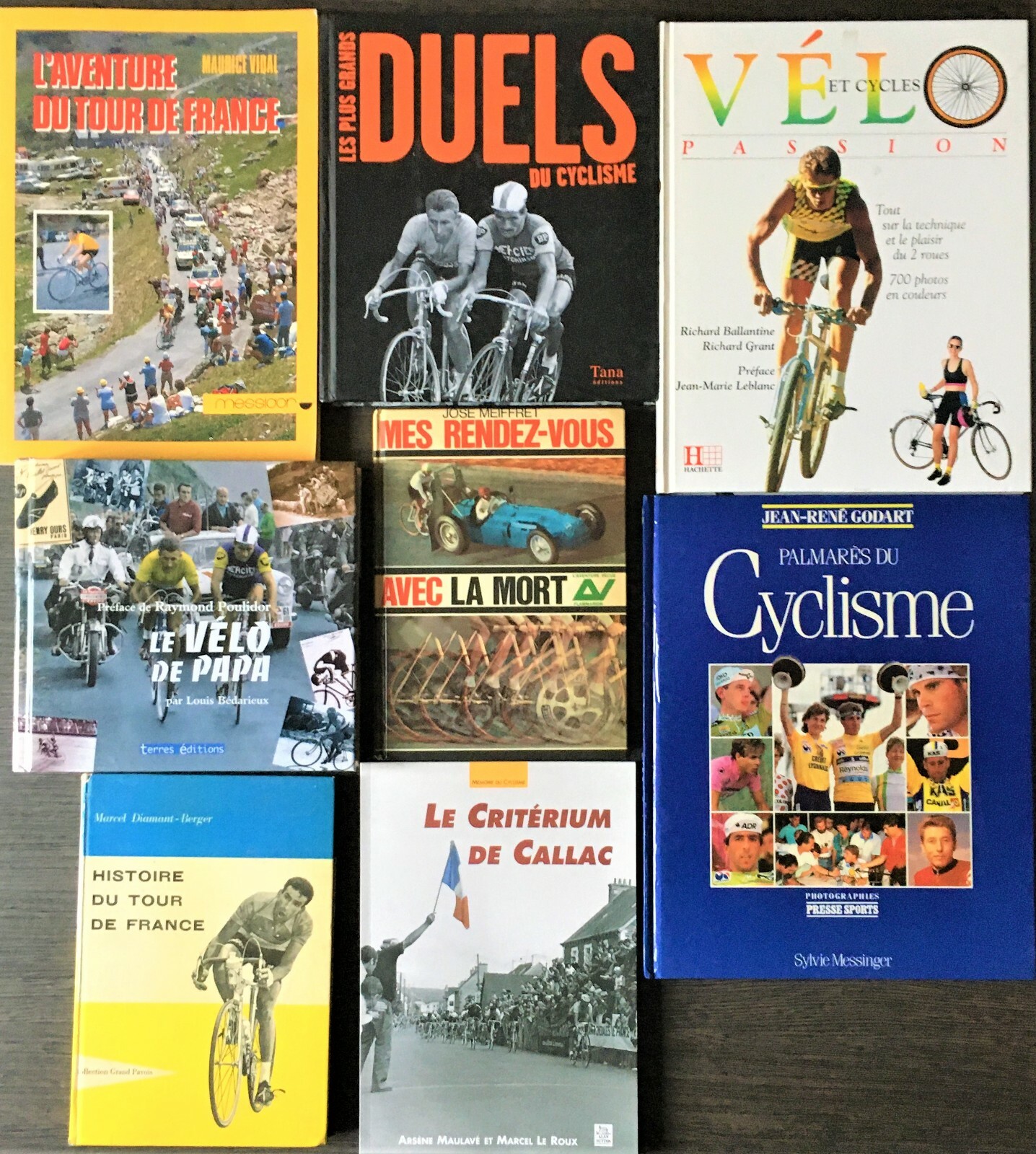 LOT 8 LIVRES ANCIENS CYCLISME (POULIDOR – LONGO – COPPI) ENTRE 1959 & 2009 – TBE