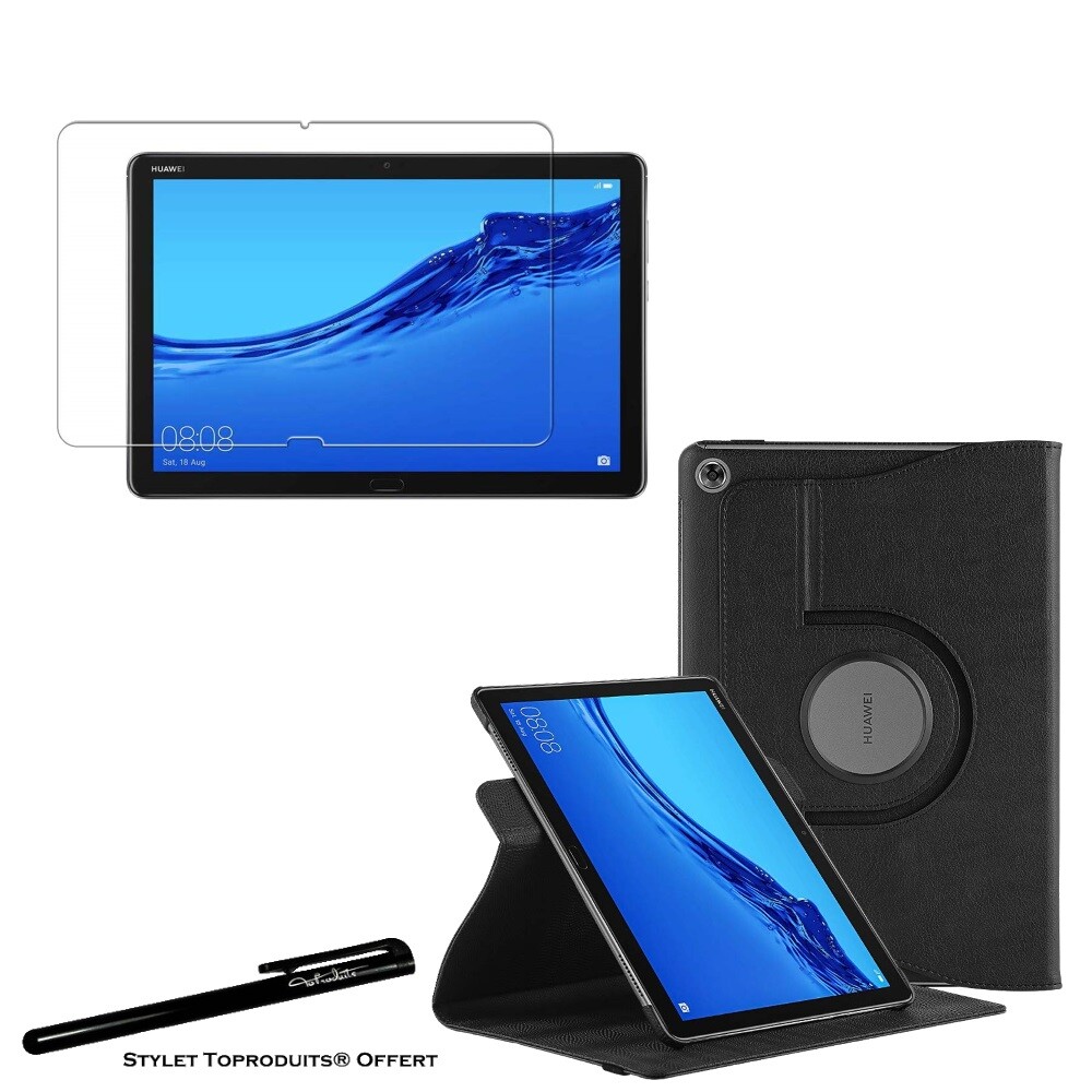 Housse Etui Noir pour Huawei MediaPad M5 Lite 10.1 + Vitre de protection