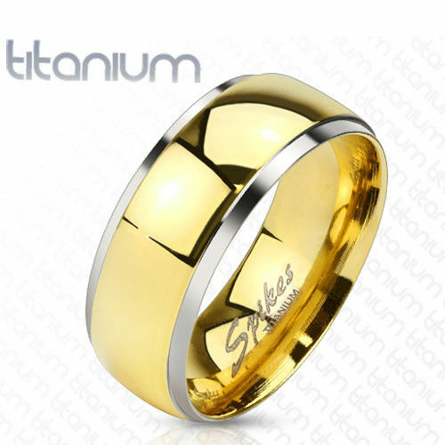 Bague Hommes Femmes Bagues pour Couple En Solide Titan Dome Plaqué Or Argent