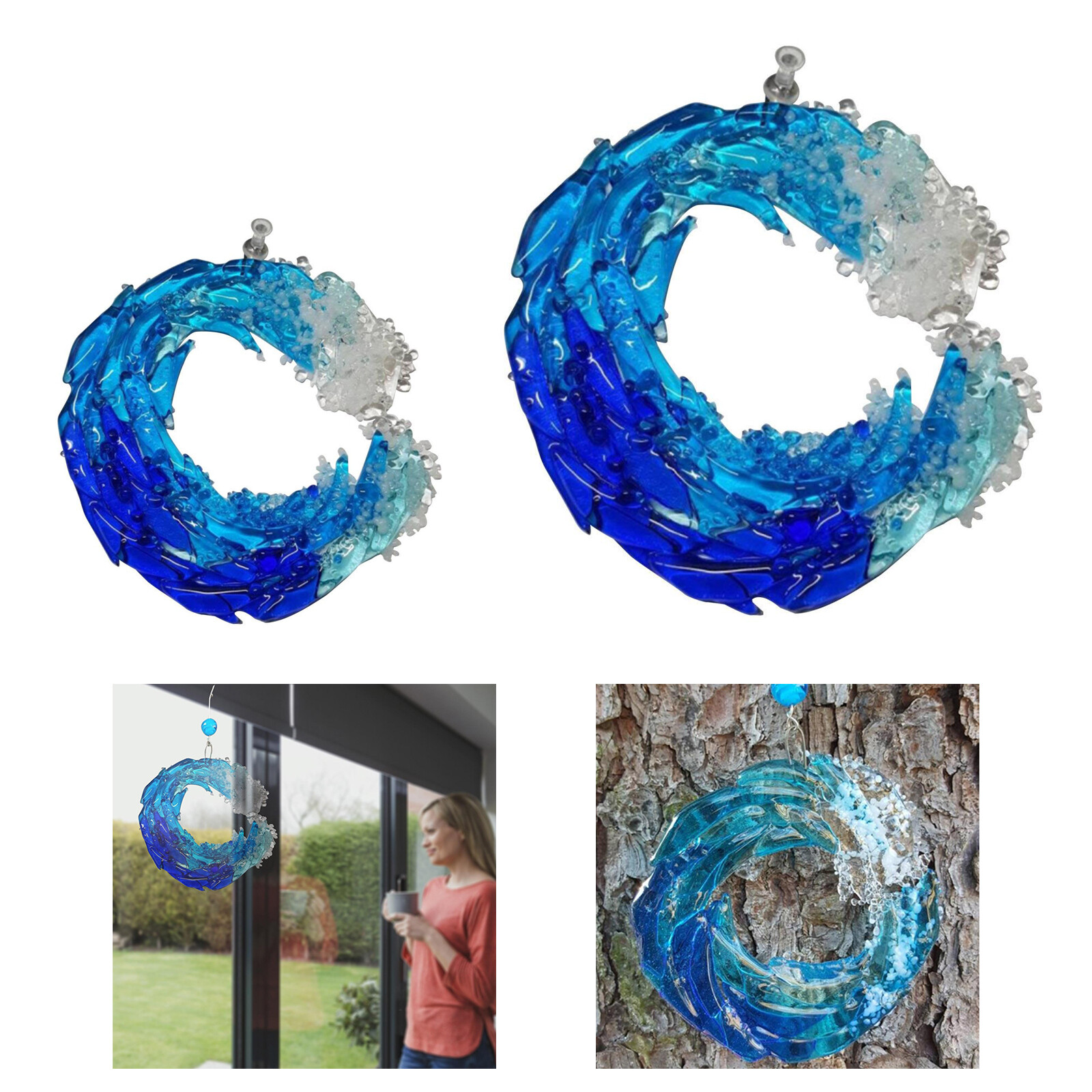 Suncatcher Ornement Vague Décoration Océan de Verre Suncatcher Nouvel An