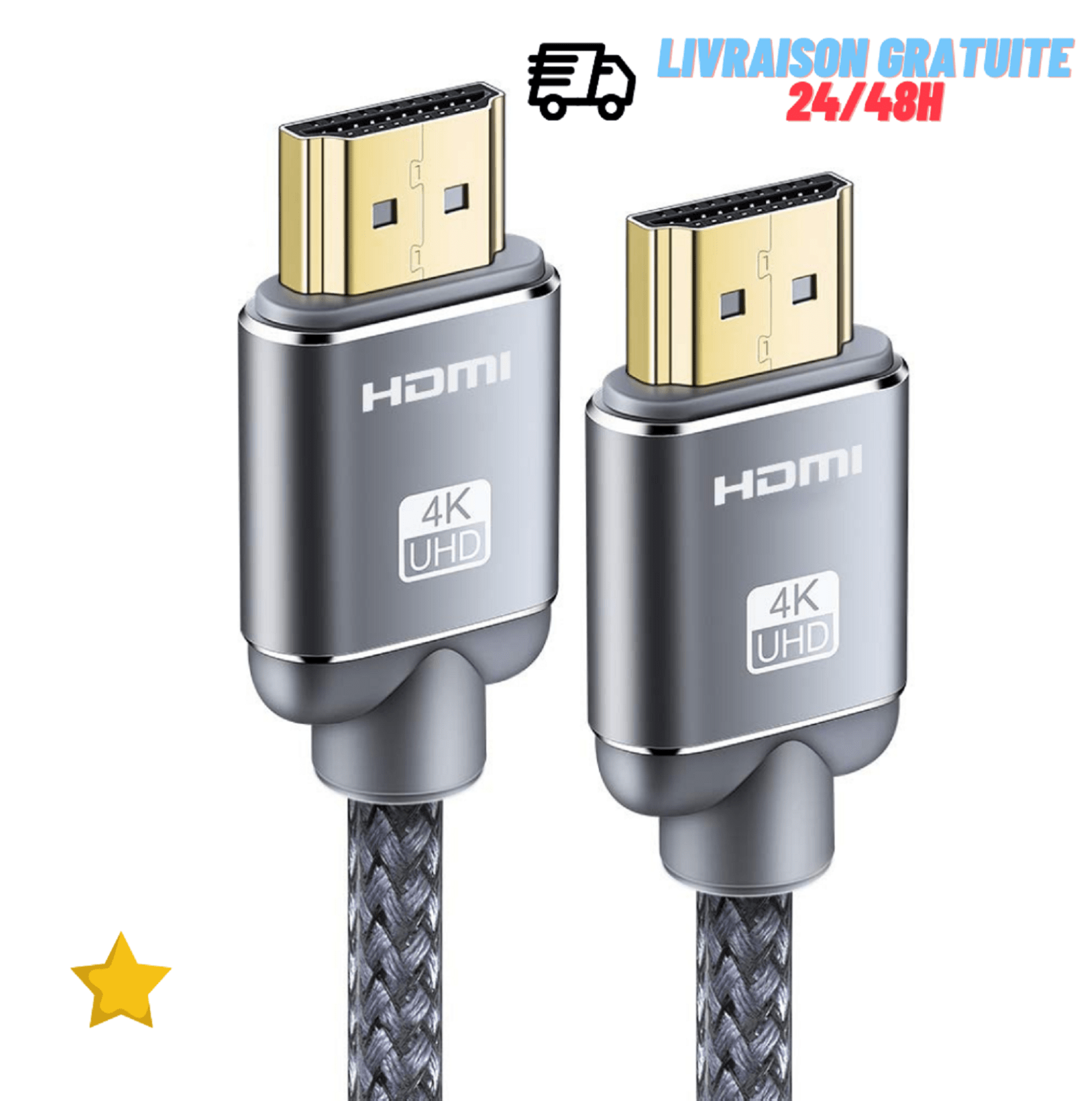 Câble HDMI 4k Ultra HD 2.0 3D HDMI mâle/mâle Ecran Plat Console Box Nylon Tressé