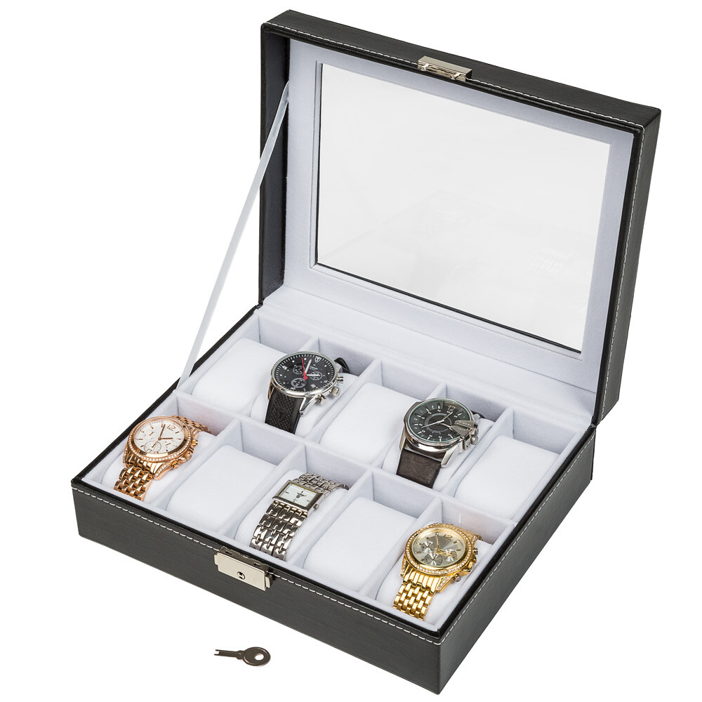 Coffret pour 10 montres boîte à montre boîtier rangement bijoux noir blanc Coffret pour 10 montres boîte à montre boîtier rangement bijoux noir blanc