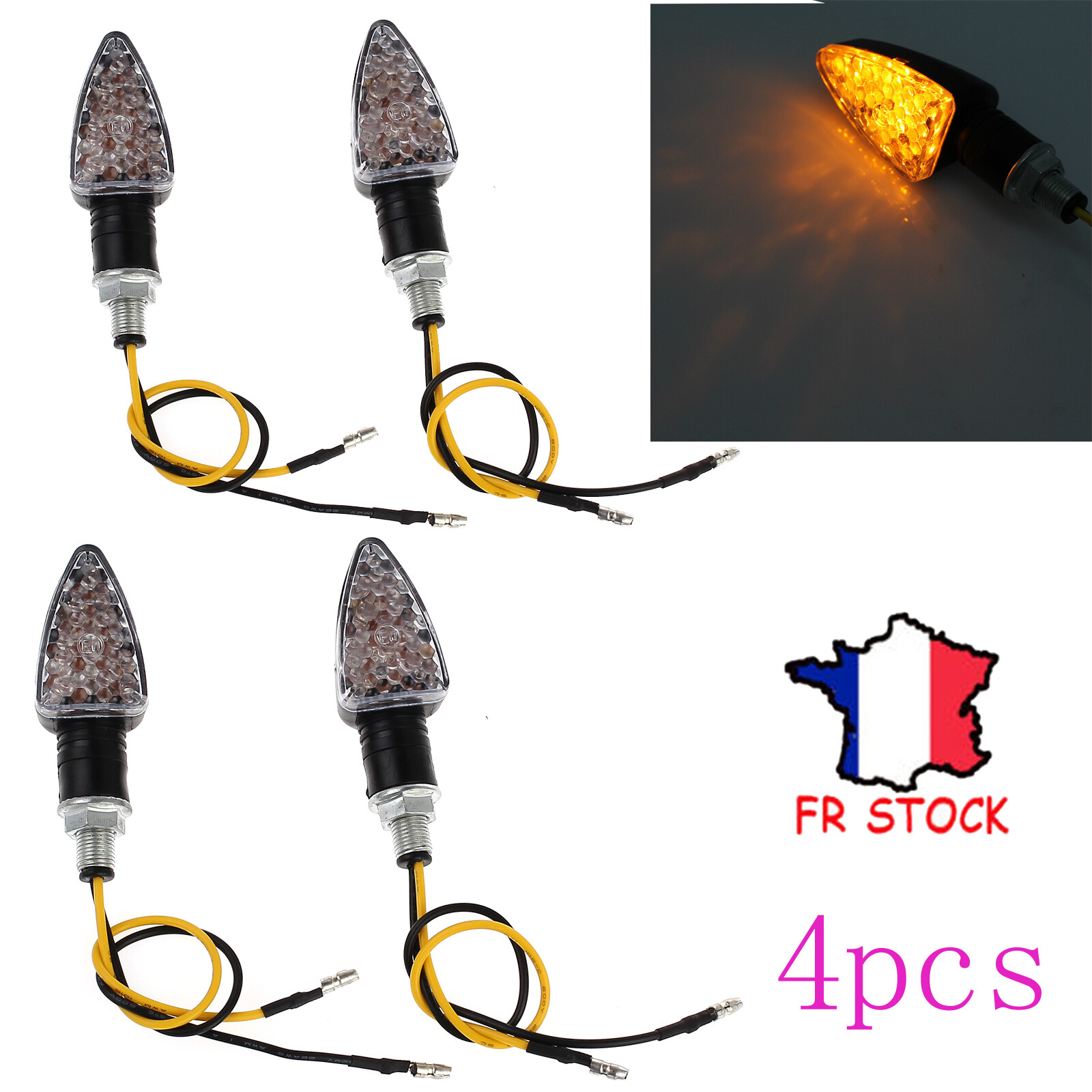 Indicateur de clignotant de moto 4PCS clignotant ambre 15 LED 12V Universel Indicateur de clignotant de moto 4PCS clignotant ambre 15 LED 12V Universel
