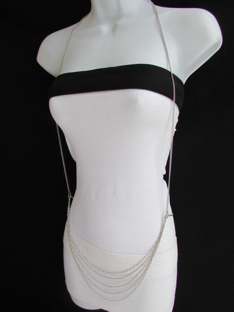 Femme Collier Mode Argent Mince Métal Quatre Hanches Brins Corps Chaîne Bijoux Femme Collier Mode Argent Mince Métal Quatre Hanches Brins Corps Chaîne Bijoux