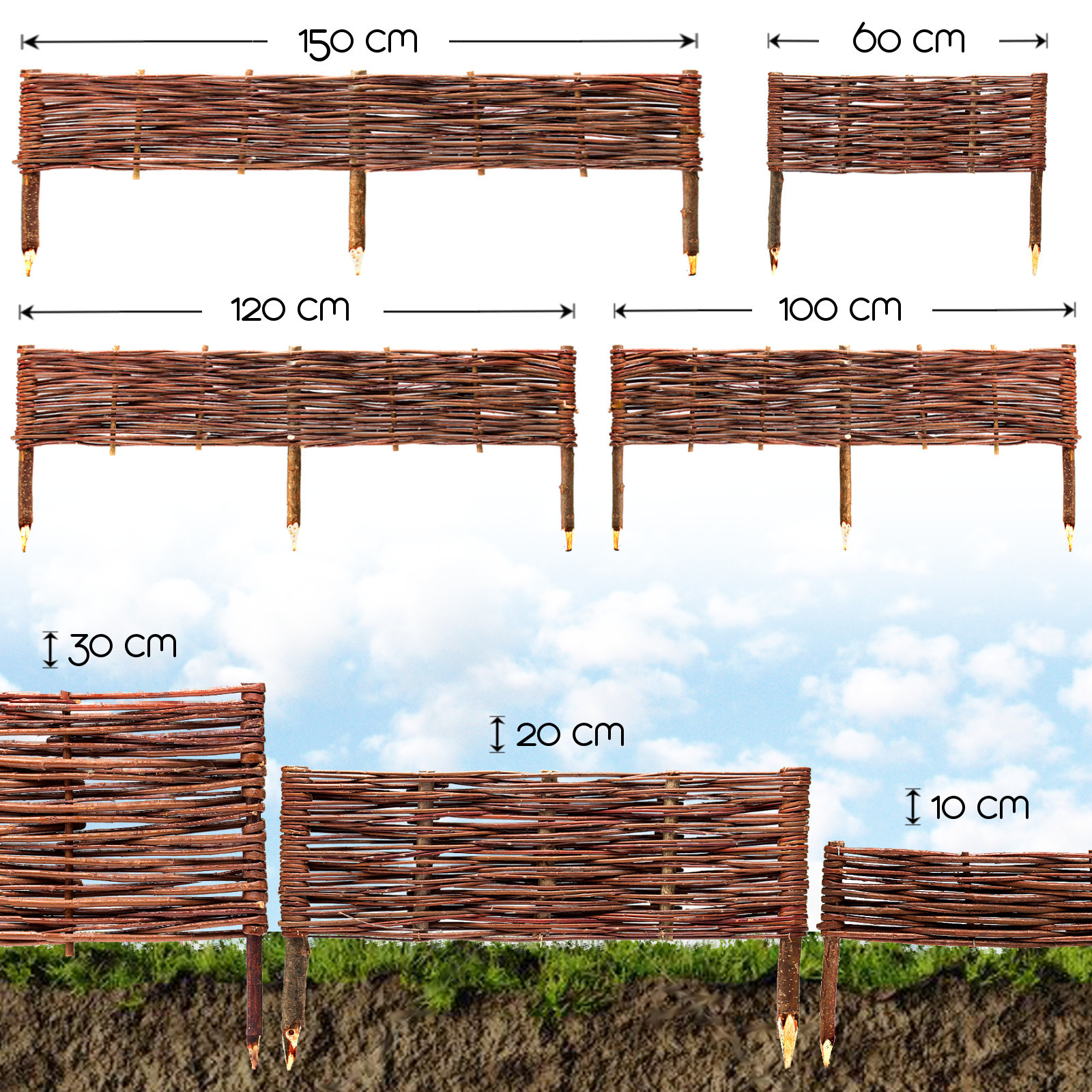 bordure de jardin bois naturelle pelouse obstacle plate-bande Saule Clôture