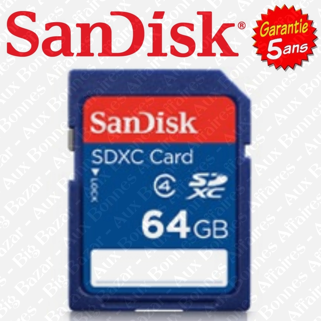 Carte Mémoire SD SANDISK 64 Go Gb SDXC ( Disponible aussi en 4 8 16 ou 32 Giga ) Carte Mémoire SD SANDISK 64 Go Gb SDXC ( Disponible aussi en 4 8 16 ou 32 Giga )