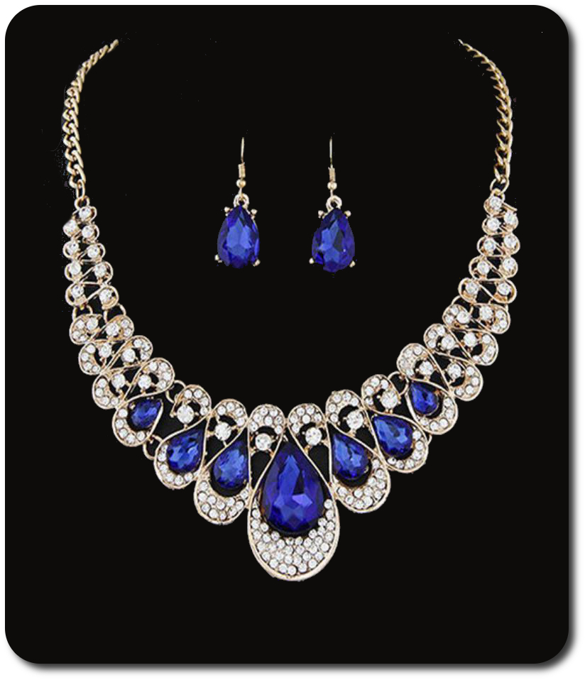 Set de Bijoux Collier Boucle D’Oreille D’Oreilles Chaîne Cristal Métal Bleu Set de Bijoux Collier Boucle D’Oreille D’Oreilles Chaîne Cristal Métal Bleu