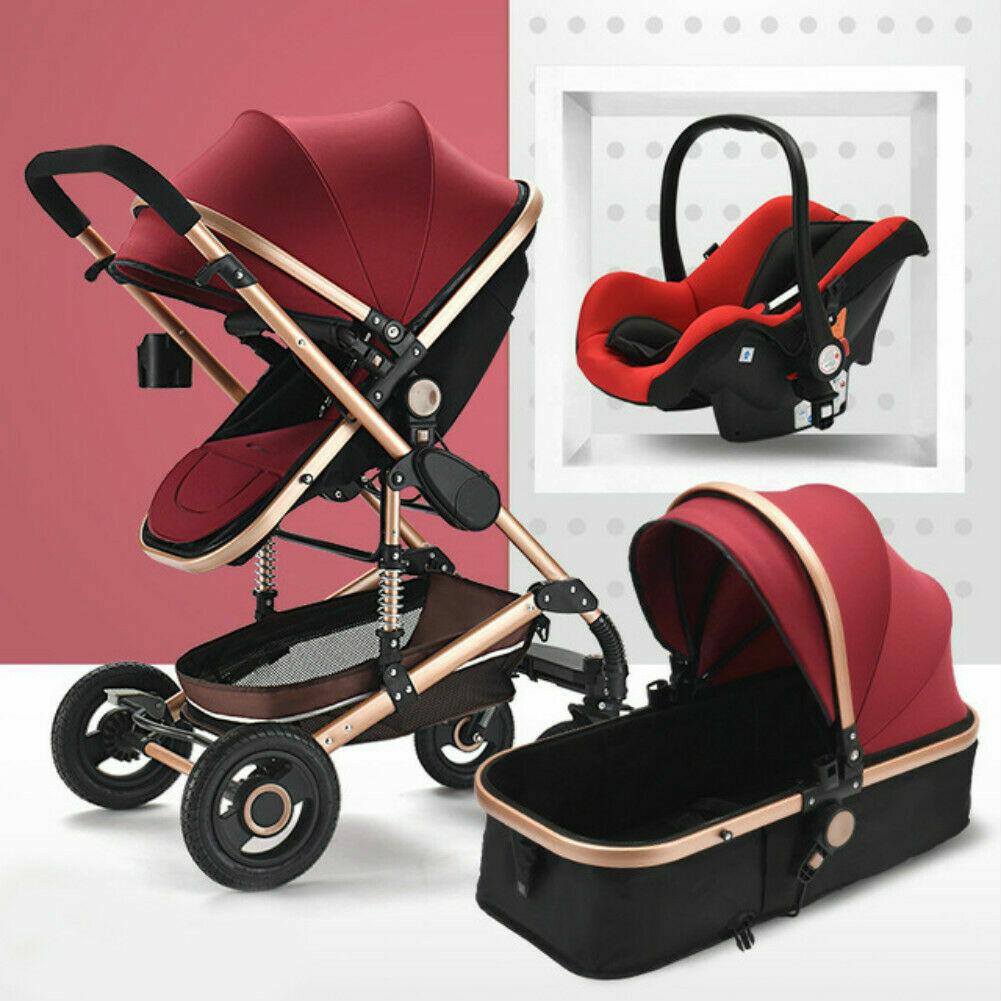 Poussette De Luxe Pliable 3 en 1+Siège-auto Pour Bébé Landau Réglable Nacelle Poussette De Luxe Pliable 3 en 1+Siège-auto Pour Bébé Landau Réglable Nacelle