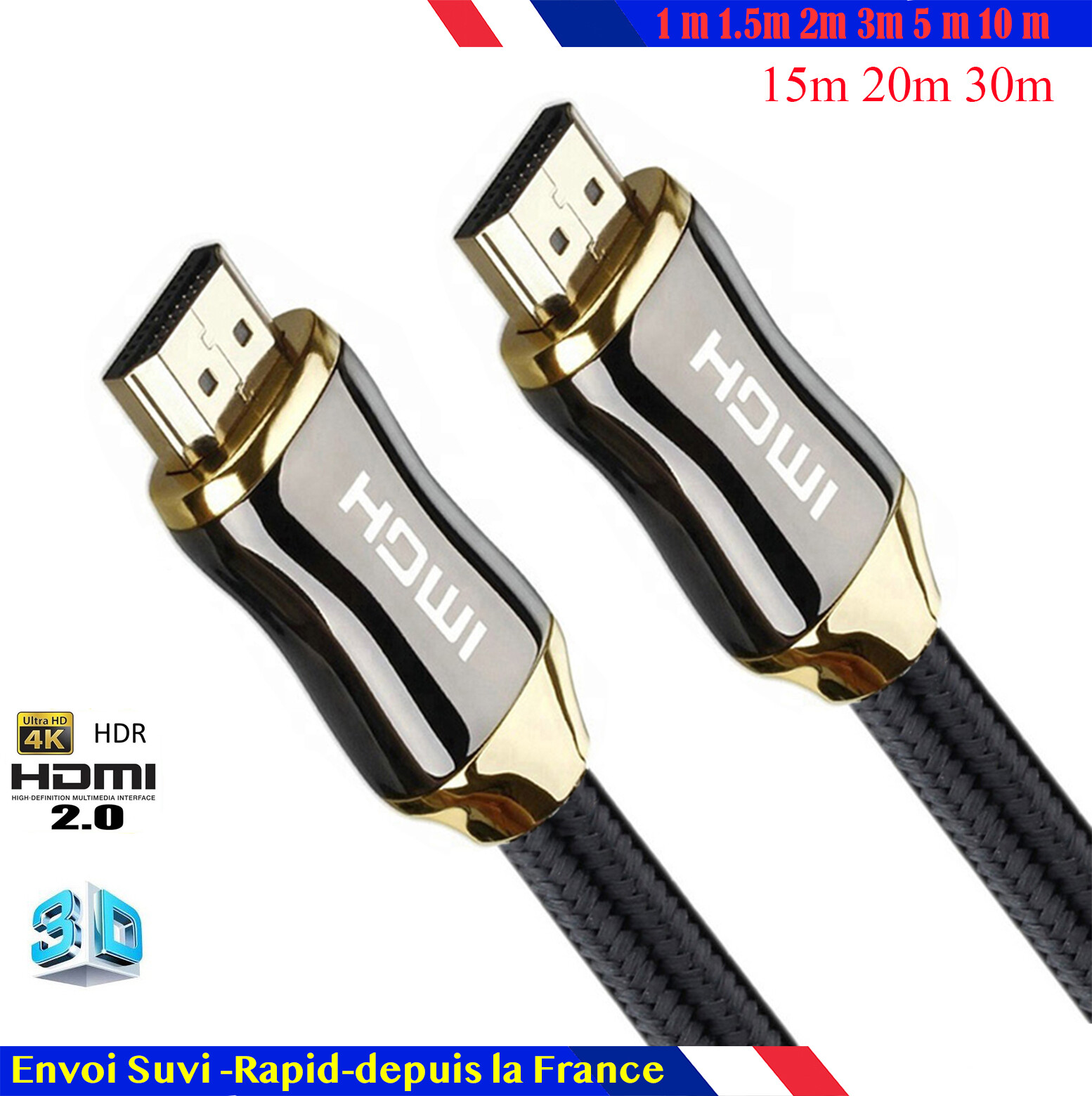 lot 2/ 1 2m Cable hdmi 2.0 4K 60Hz Full ultra HD 3D HDTV HDR 18GB 1,5 2 3 5 10 m lot 2/ 1 2m Cable hdmi 2.0 4K 60Hz Full ultra HD 3D HDTV HDR 18GB 1,5 2 3 5 10 m