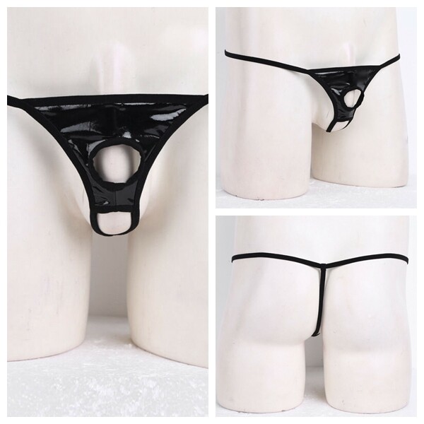 Pour Hommes String en cuir Sous – vêtements Culotte avec trou de pénis Sexy Noir Pour Hommes String en cuir Sous – vêtements Culotte avec trou de pénis Sexy Noir