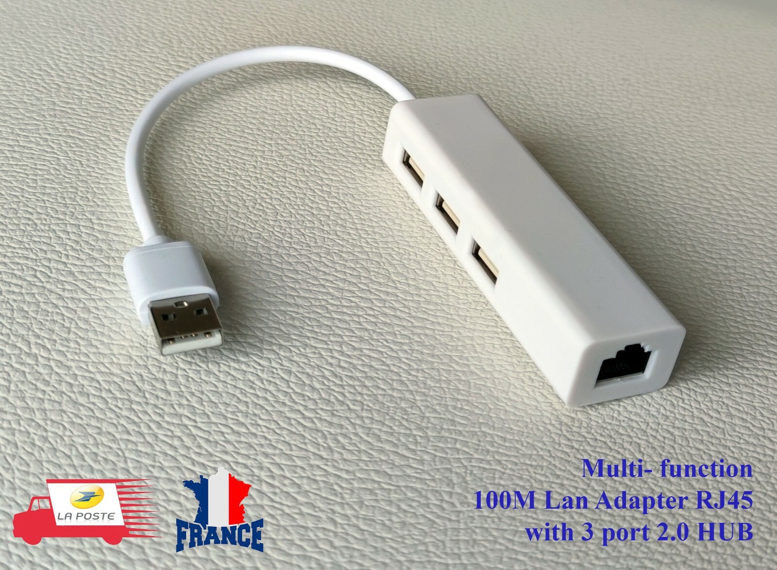 Carte Réseau Ethernet RJ45 Lan + USB HUB 3 ports à USB 2.0 adaptateur 10/100Mbps