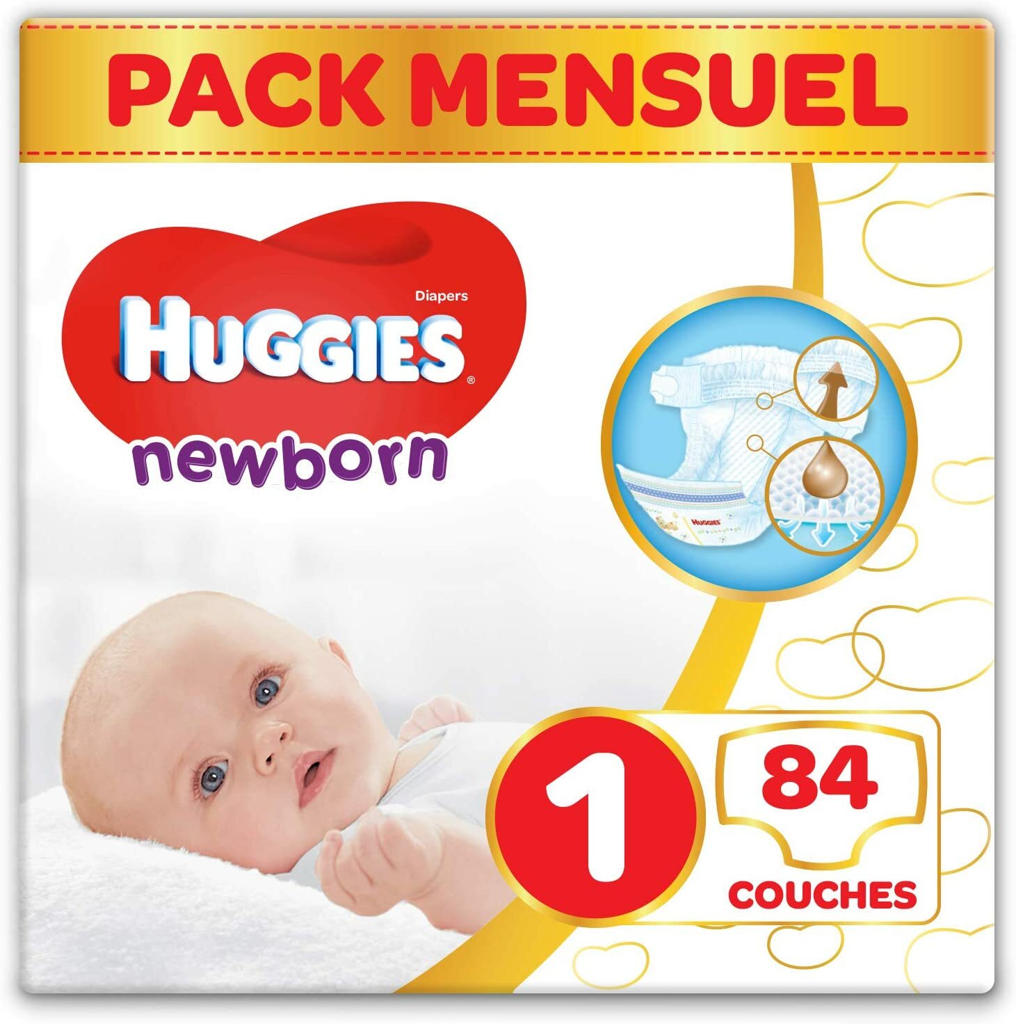 Couches bébé Taille 1 (2-5 kg), 84 couches, Nouveau-nés, Unisexe, Pack 1 mois Couches bébé Taille 1 (2-5 kg), 84 couches, Nouveau-nés, Unisexe, Pack 1 mois