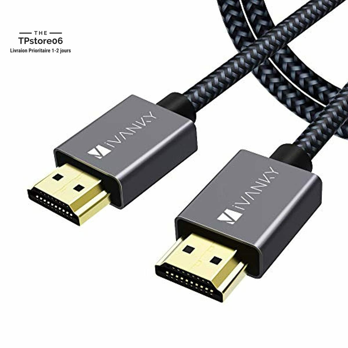 iVANKY Câble HDMI 4K Ultra HD 2m – Câble HDMI 2.0 en Nylon Tressé Supporte Et iVANKY Câble HDMI 4K Ultra HD 2m – Câble HDMI 2.0 en Nylon Tressé Supporte Et