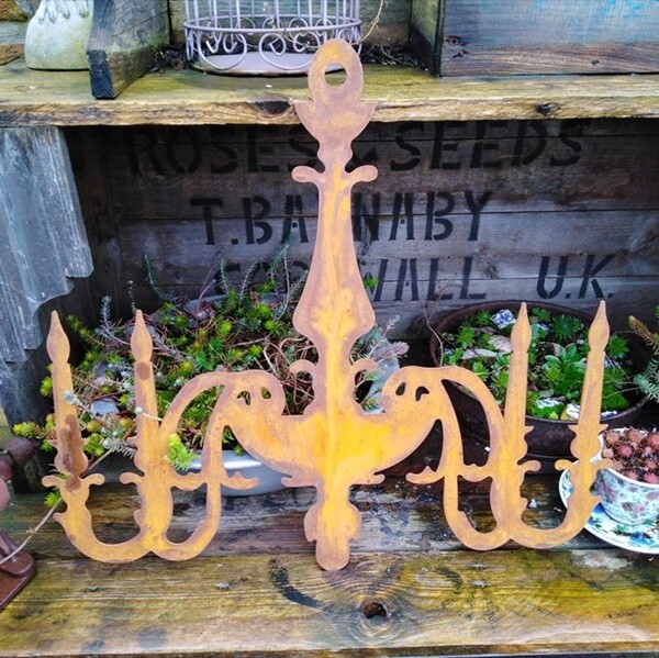 Décoration Murale de Jardin Lustre Métal Inox Vintage Cottage Manche Neuf