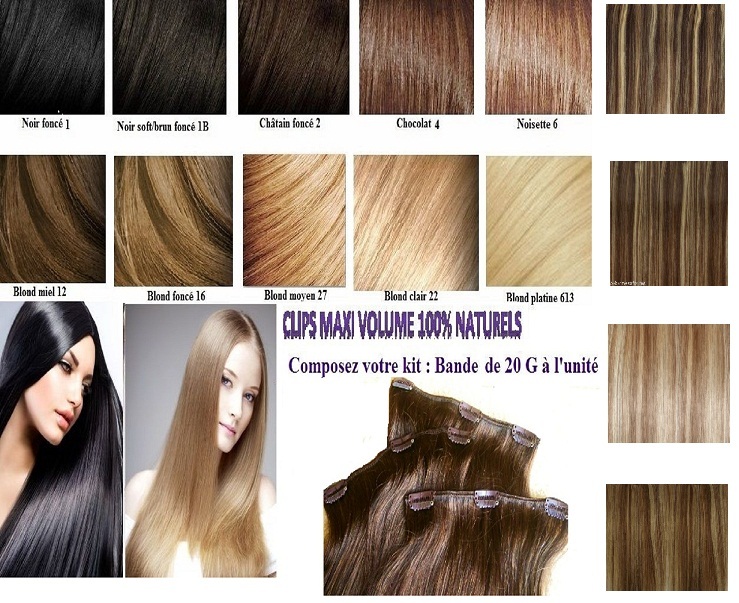 BANDE D’EXTENSIONS A CLIPS CHEVEUX 100% NATURELS INDIAN REMY HAIR 49, 60, 66CM