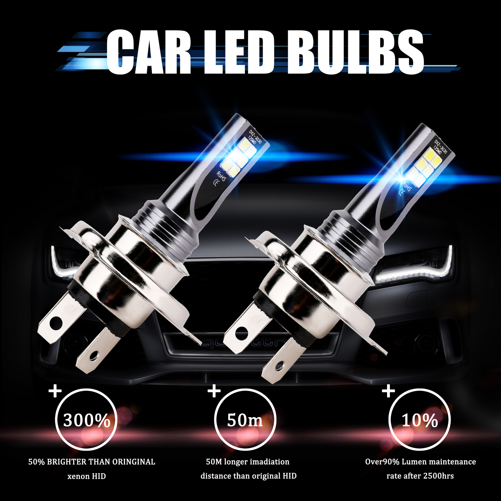 2x H4 LED Voiture Phare CSP 200W Ampoule Feux Avant 30000LM Xenon 6000K Blanc HS 2x H4 LED Voiture Phare CSP 200W Ampoule Feux Avant 30000LM Xenon 6000K Blanc HS