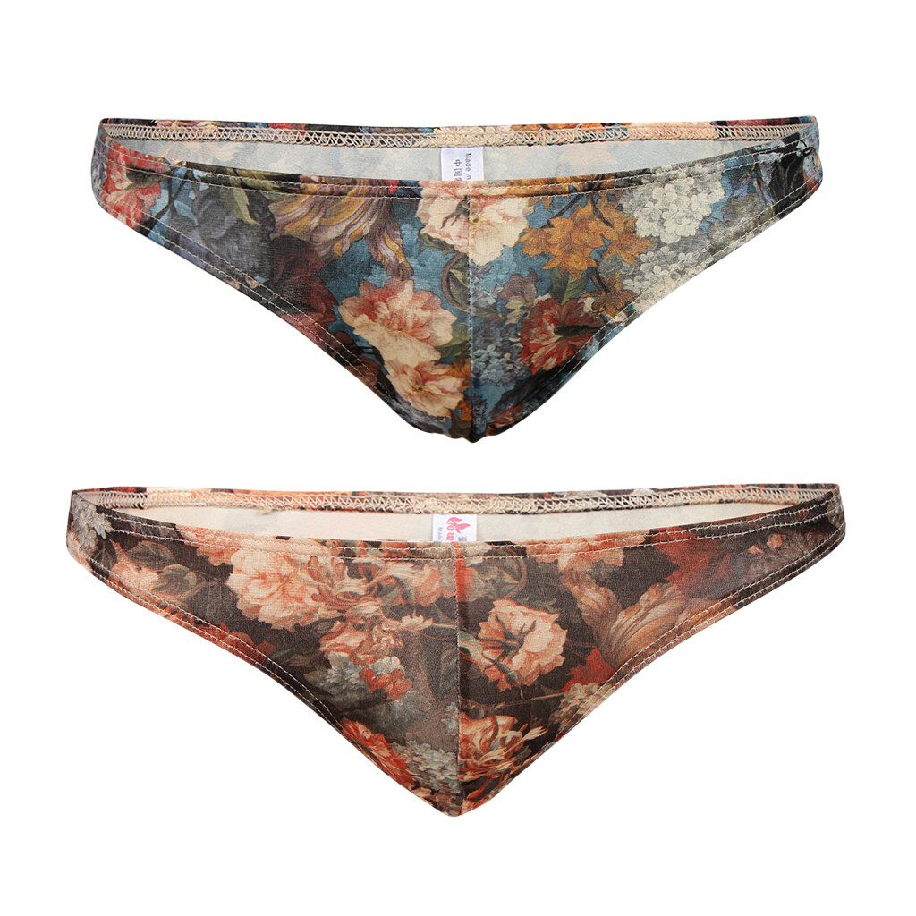 Mini slips sous-vêtements pour hommes Bikini taille basse à fleurs soyeuses