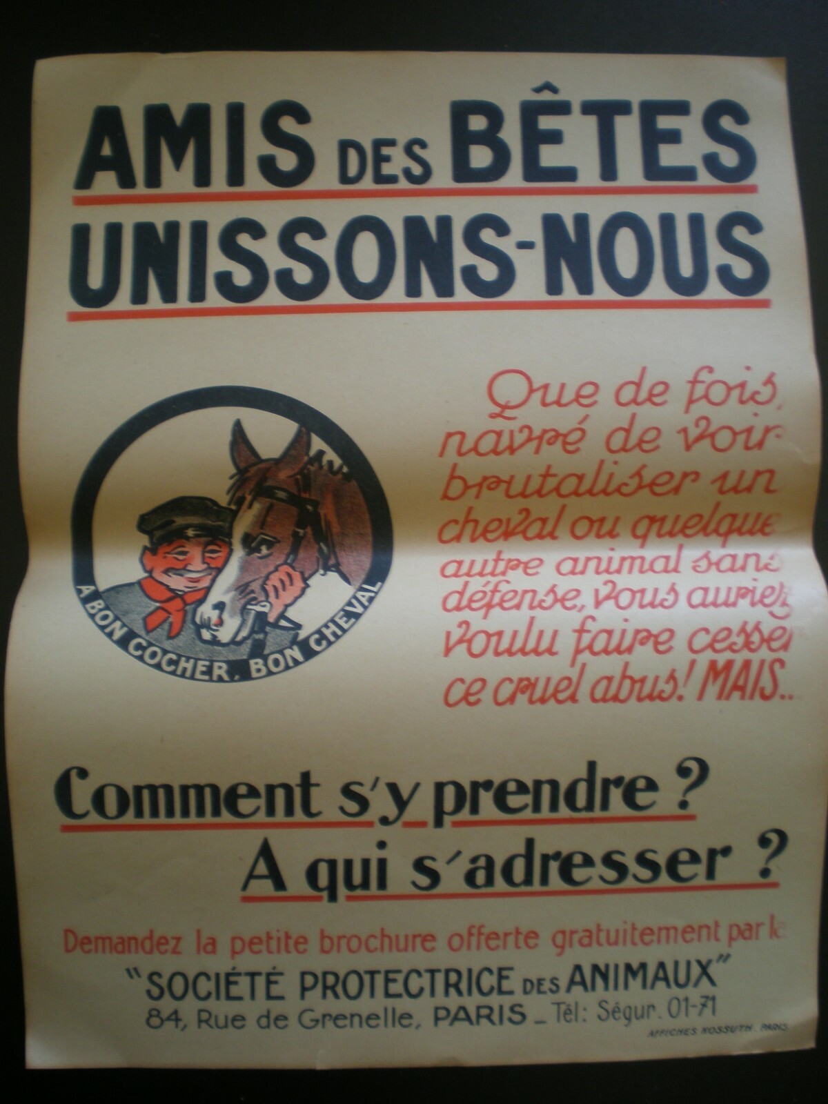 AFFICHES KOSSUTH AMIS DES BETES SOCIETE PROTECTRICE DES ANIMAUX ANNEES 1940