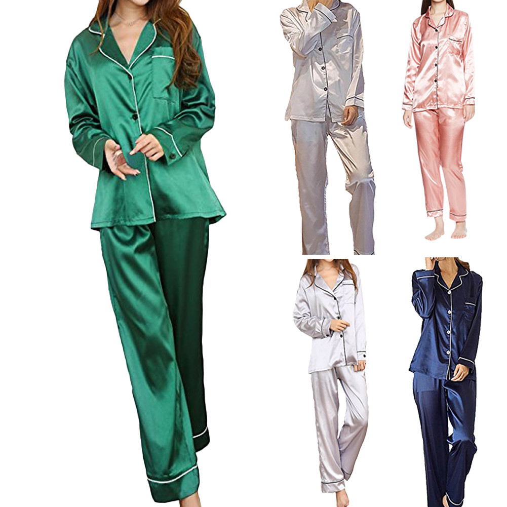 Ensemble de pyjamas en satin de soie pour femmes à manches longues Vêtements YCS Ensemble de pyjamas en satin de soie pour femmes à manches longues Vêtements YCS