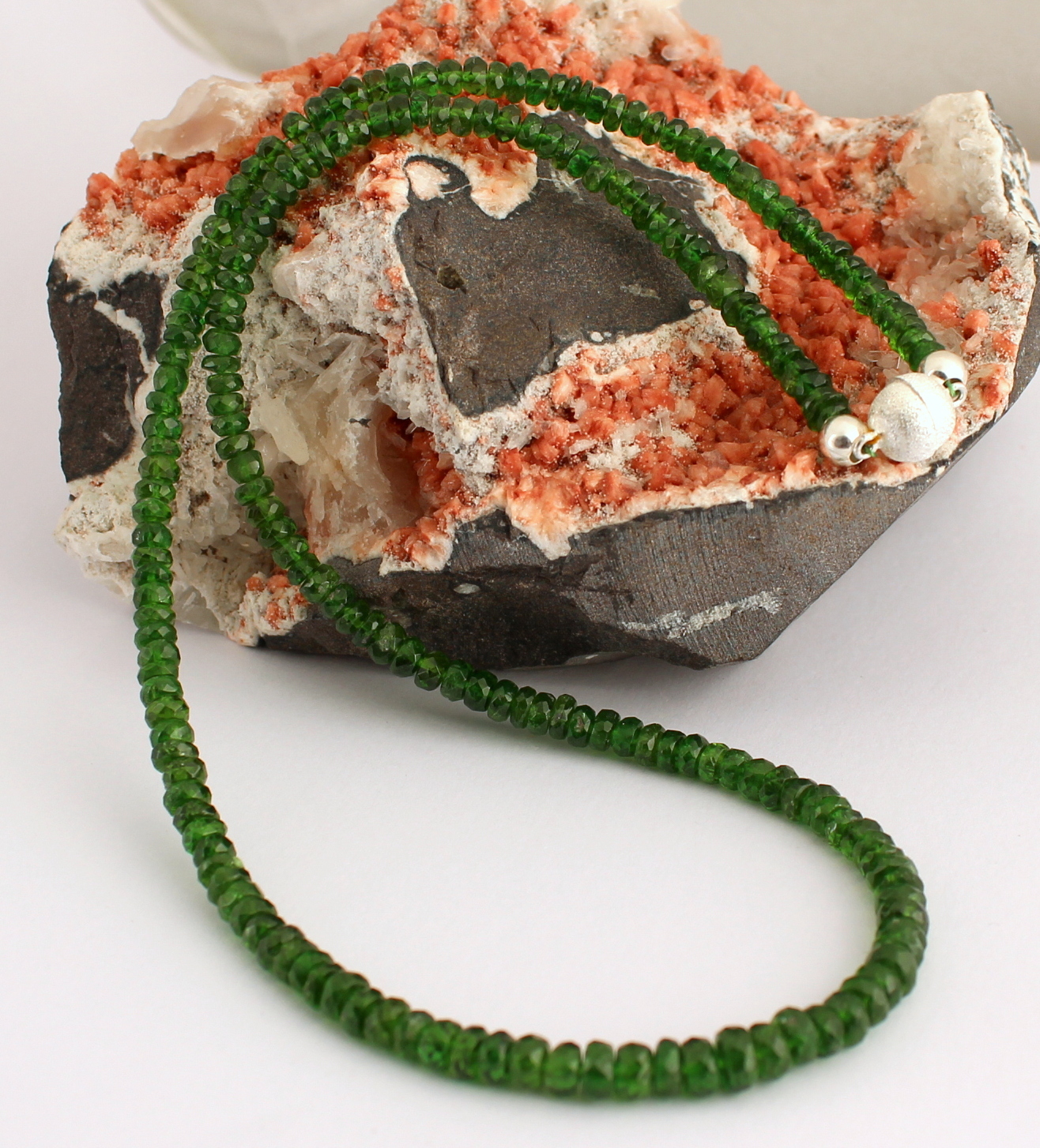 Nature Diopside de Chrome Collier Pierres Précieuses 925 Argent Bijoux Vert