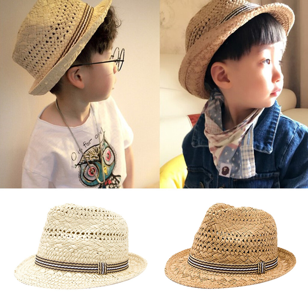 Mode Enfants Enfants Plage Protection Solaire Chapeaux Paille Fedoras Cap Jazz