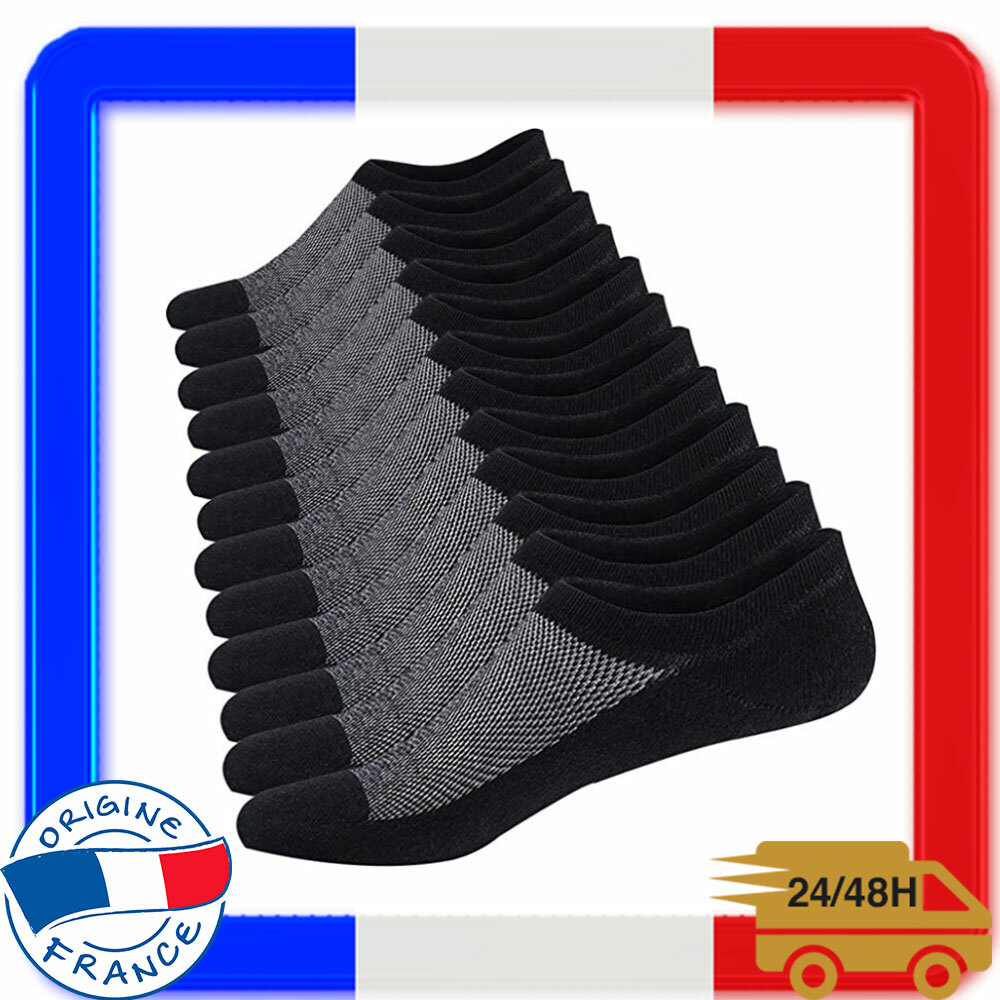 Socquettes Homme 6 Paires Noir Chaussettes Basses Confortable Respirantes Sport