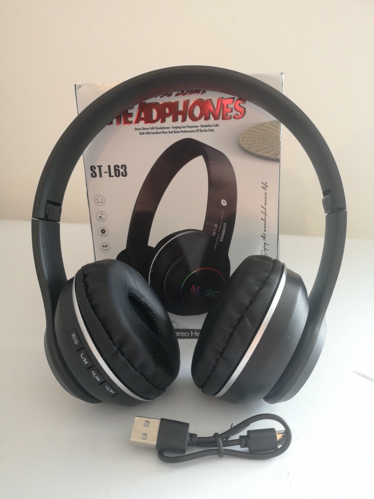 Casque Bluetooth sans Fil Lumineux Pliable audio jeu video TV PC carte micro SD