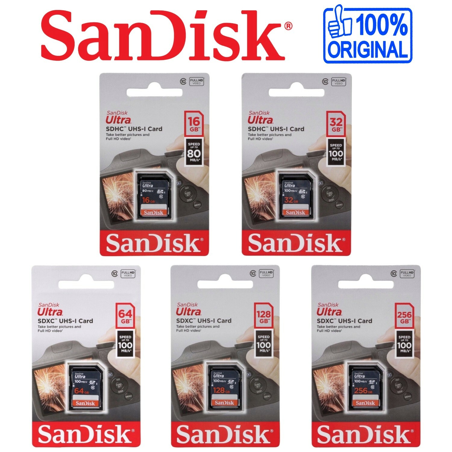 SANDISK Carte Mémoire SD SDHC SDXC ULTRA Lite Classe 10 Vitesse jusqu’à 100 Mo/s