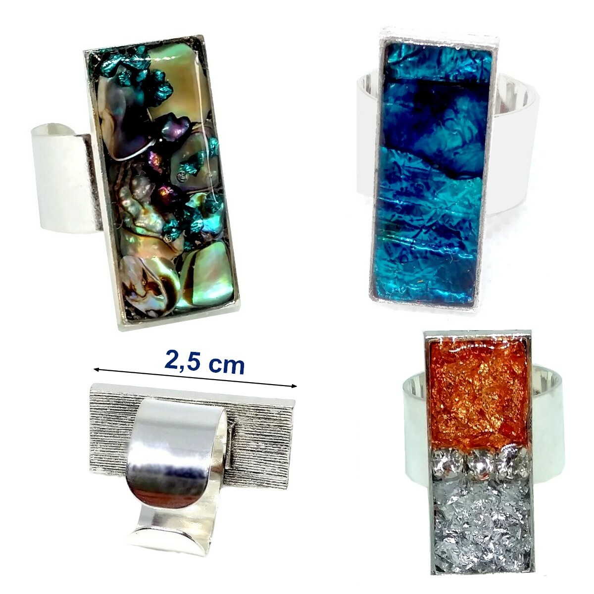 Fait Main Bagues Rectangulaires métal argenté antique 2,5cm Création artisanale Fait Main Bagues Rectangulaires métal argenté antique 2,5cm Création artisanale