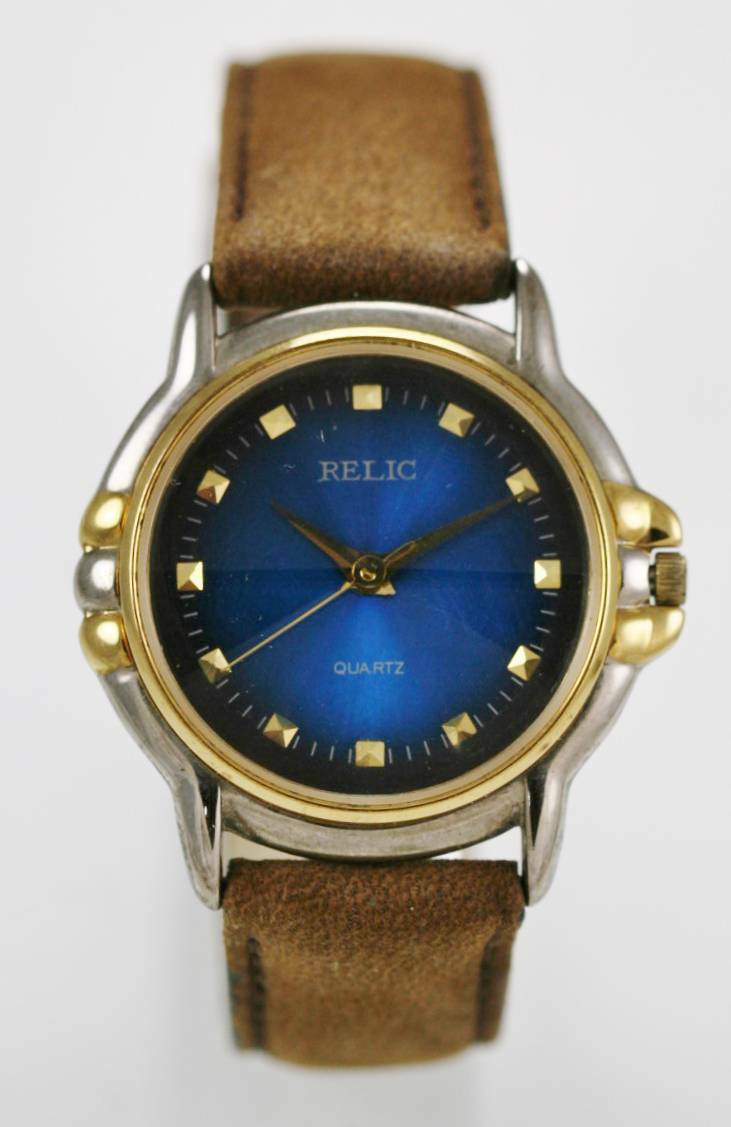 Relic Montre Homme Bleu Inoxydable Argent Or Cuir Marron Eau Résistant Quartz Relic Montre Homme Bleu Inoxydable Argent Or Cuir Marron Eau Résistant Quartz