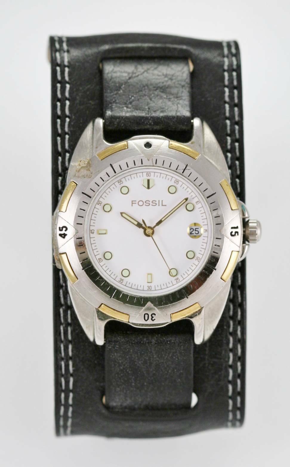 Fossil Montre Homme Noir Large Cuir Inoxydable Argent Or 30m Blanc Date Quartz Fossil Montre Homme Noir Large Cuir Inoxydable Argent Or 30m Blanc Date Quartz