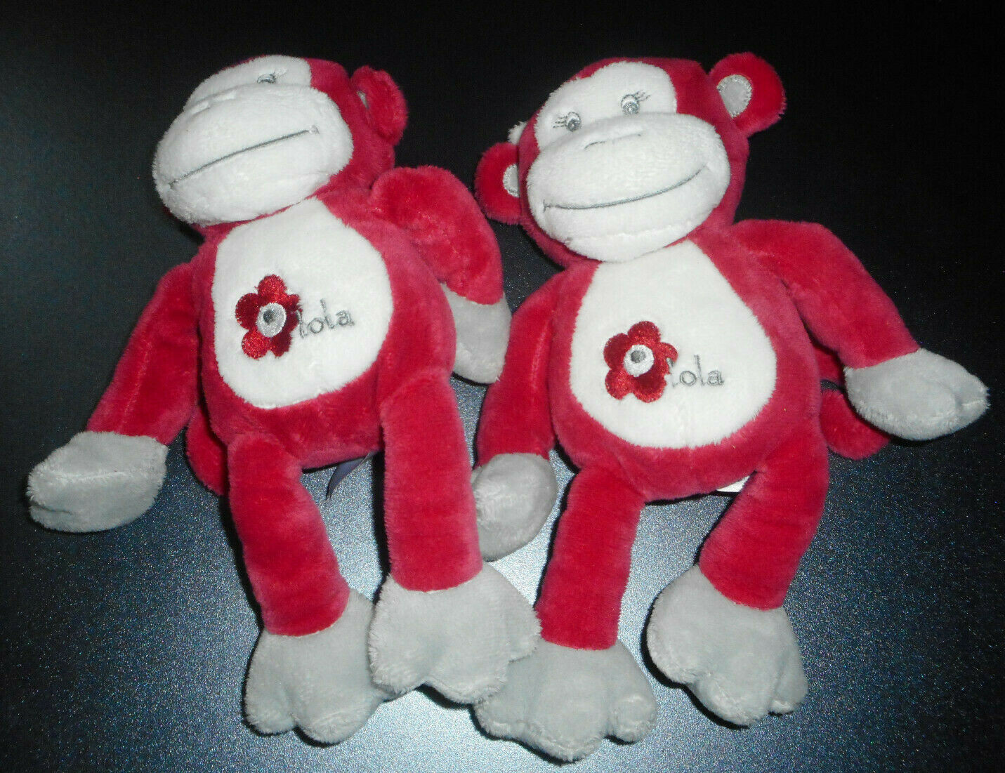 Lot 2 Doudous Peluches Singe Rouge Bordeaux Blanc Fleur Arthur Et Lola Bébisol