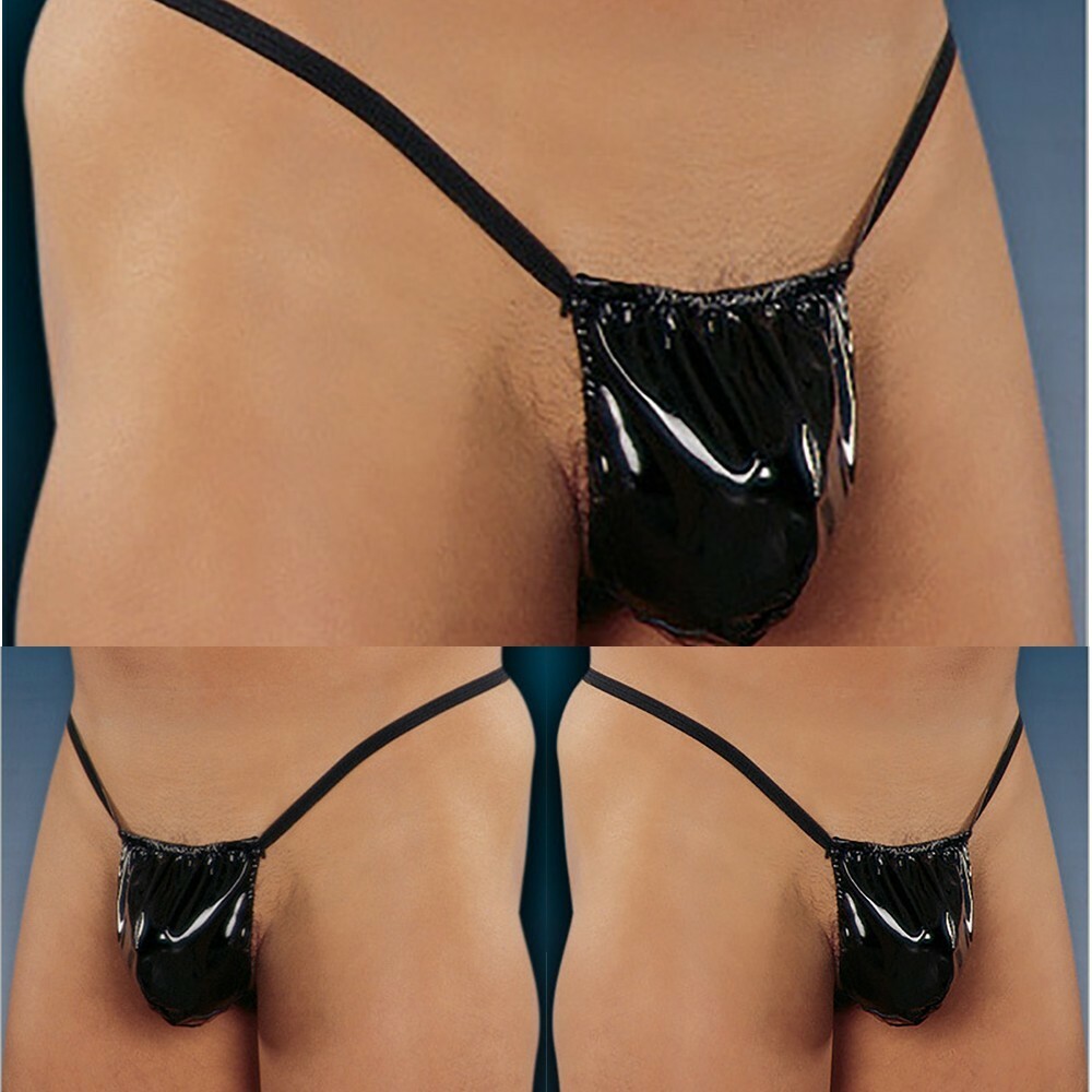 String pour Hommes Tanga sous-Vêtements String Cuir PU Sexy Slip String Slip