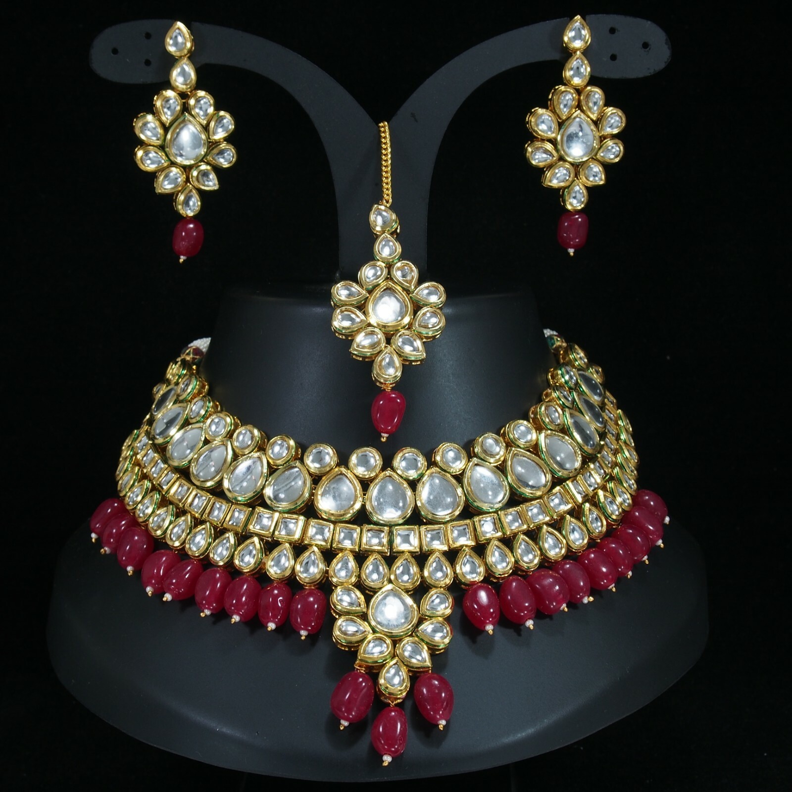 Bollywood Ethnique Cristal Mariée Collier Boucles Mariage Ensemble Bijoux
