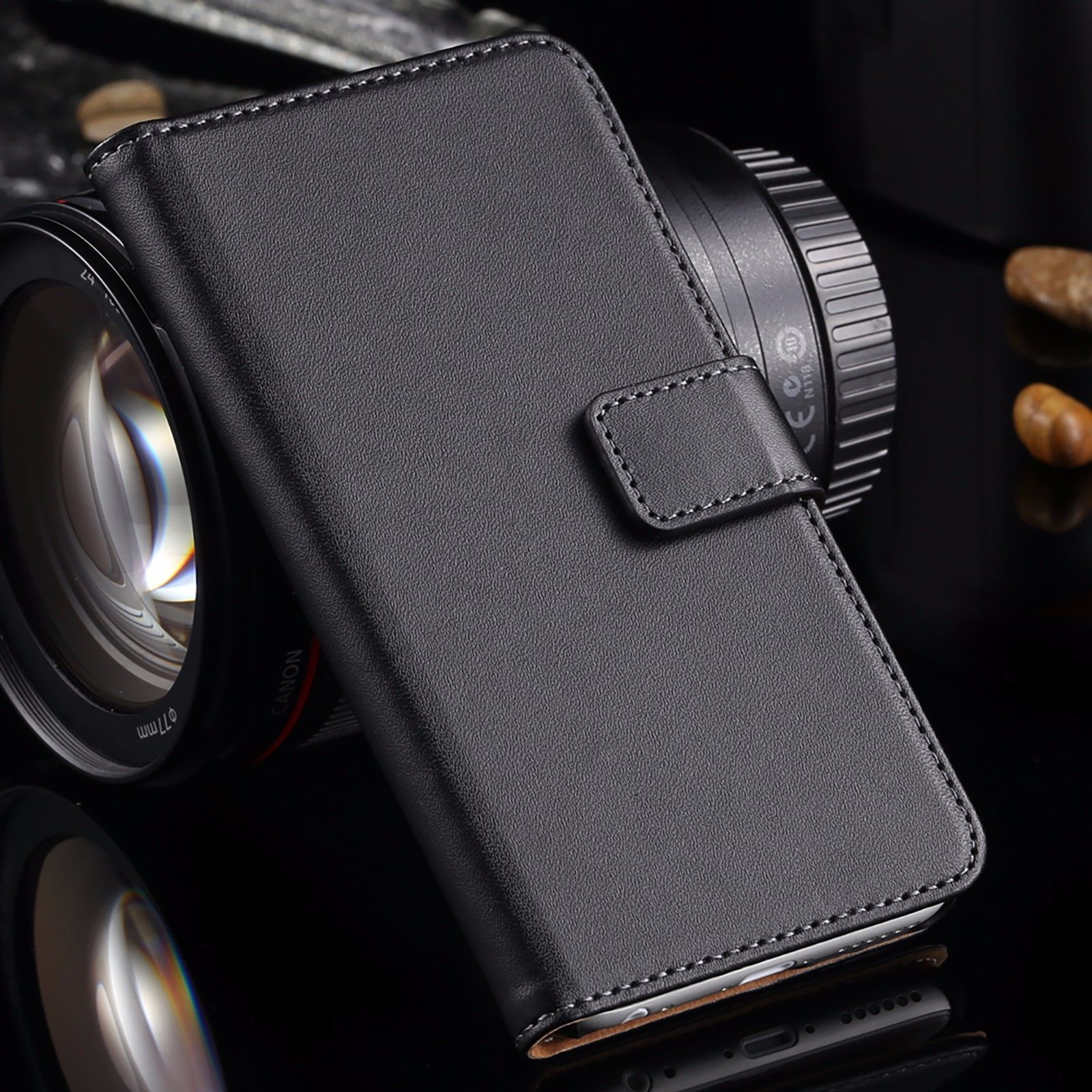 Samsung S8 S9 A6 J6 S10 Plus Lite A8 Note 8 9 S7 Edge Black Leather Case Cover