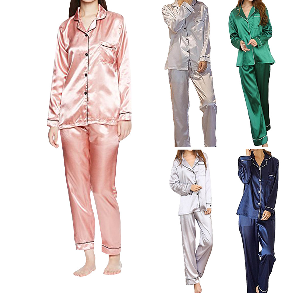 Ensemble de pyjamas en satin de soie manches longues Vêtements pour femmes BB08 Ensemble de pyjamas en satin de soie manches longues Vêtements pour femmes BB08