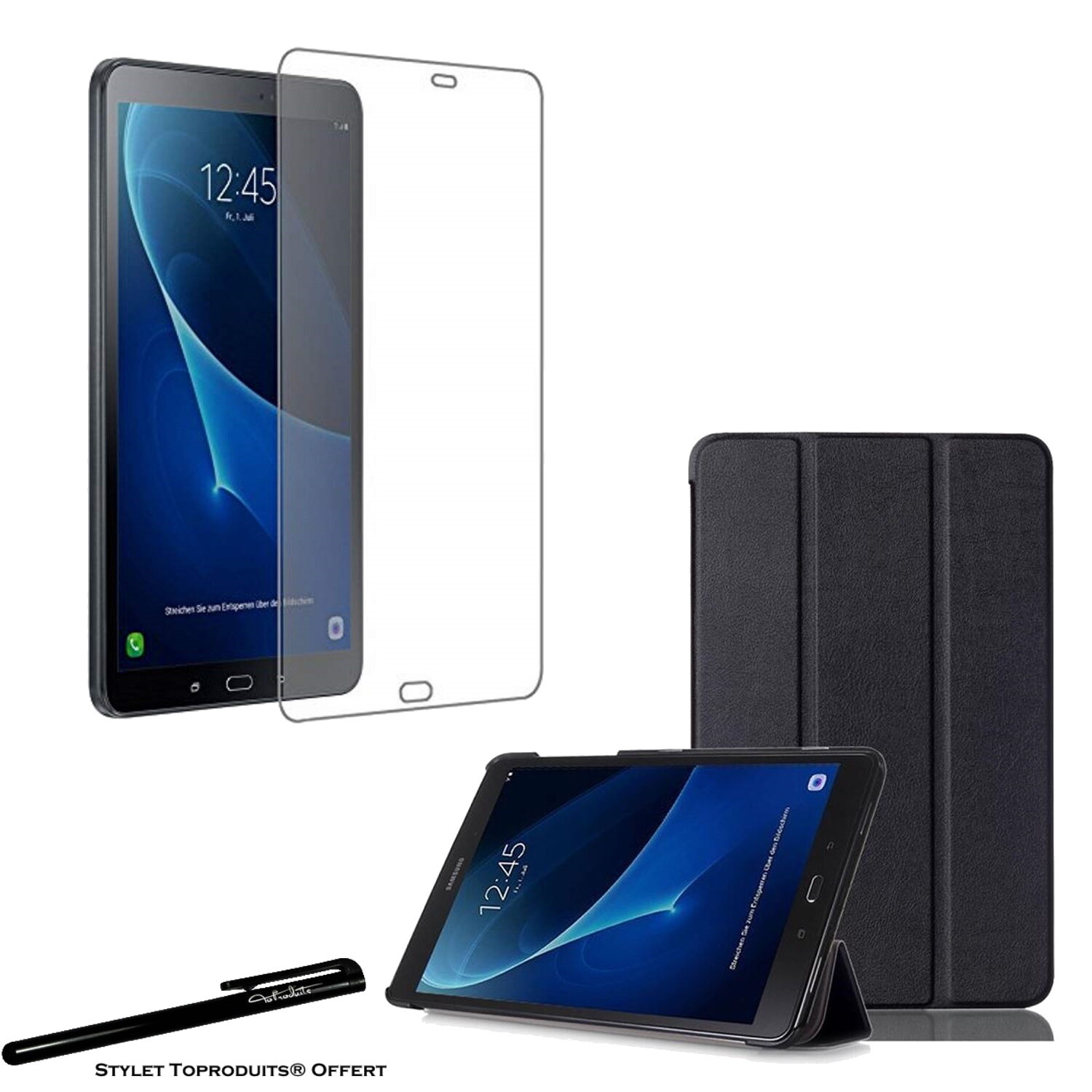 Coque Smart Noir pour Samsung Galaxy Tab A6 10.1 SM-T580 + Vitre de protection Coque Smart Noir pour Samsung Galaxy Tab A6 10.1 SM-T580 + Vitre de protection