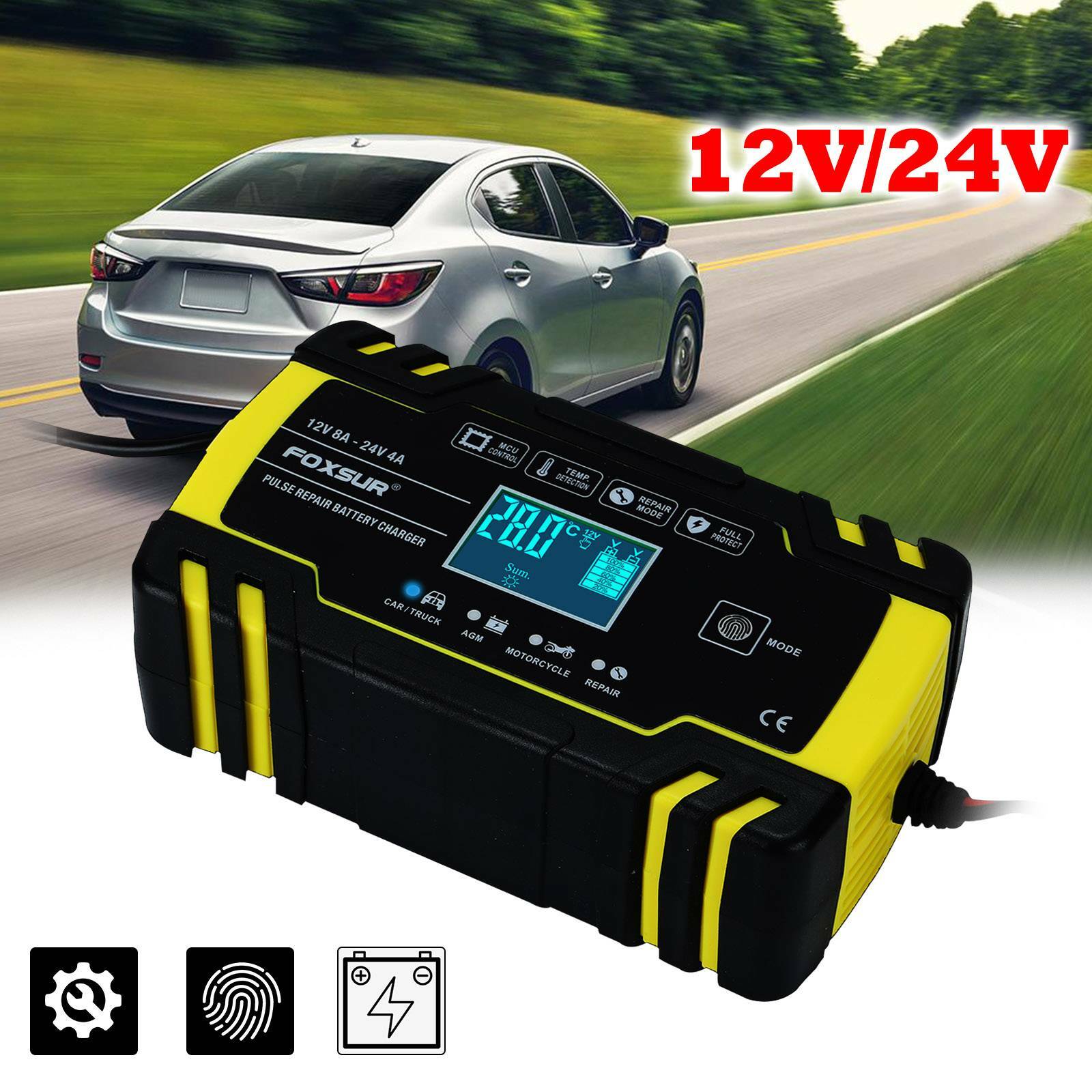 Intelligent voiture Chargeur de Batterie 12V/24V Voiture Moto Rapide réparation Intelligent voiture Chargeur de Batterie 12V/24V Voiture Moto Rapide réparation