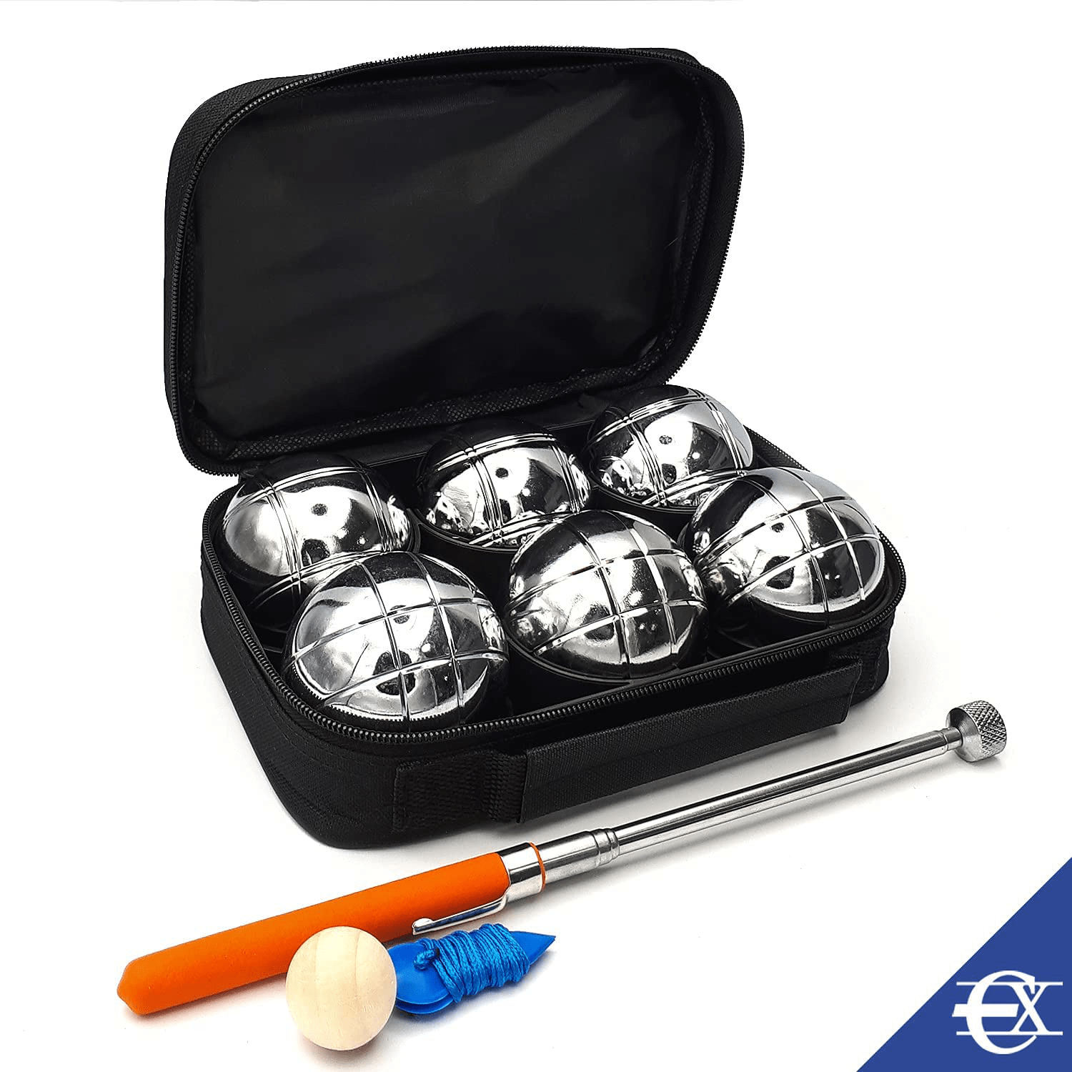 Boules Petanque Acier Chrome Jeu Plein Air Sacoche Cochonnet Lot 6 Balles Jeu