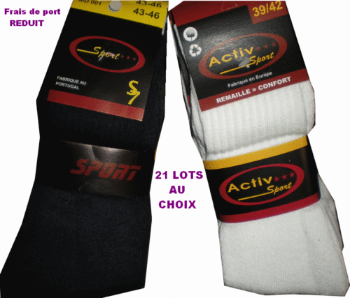 Lot de 12 à 48 paires de chaussettes tennis sport pour homme femme garçon Lot de 12 à 48 paires de chaussettes tennis sport pour homme femme garçon