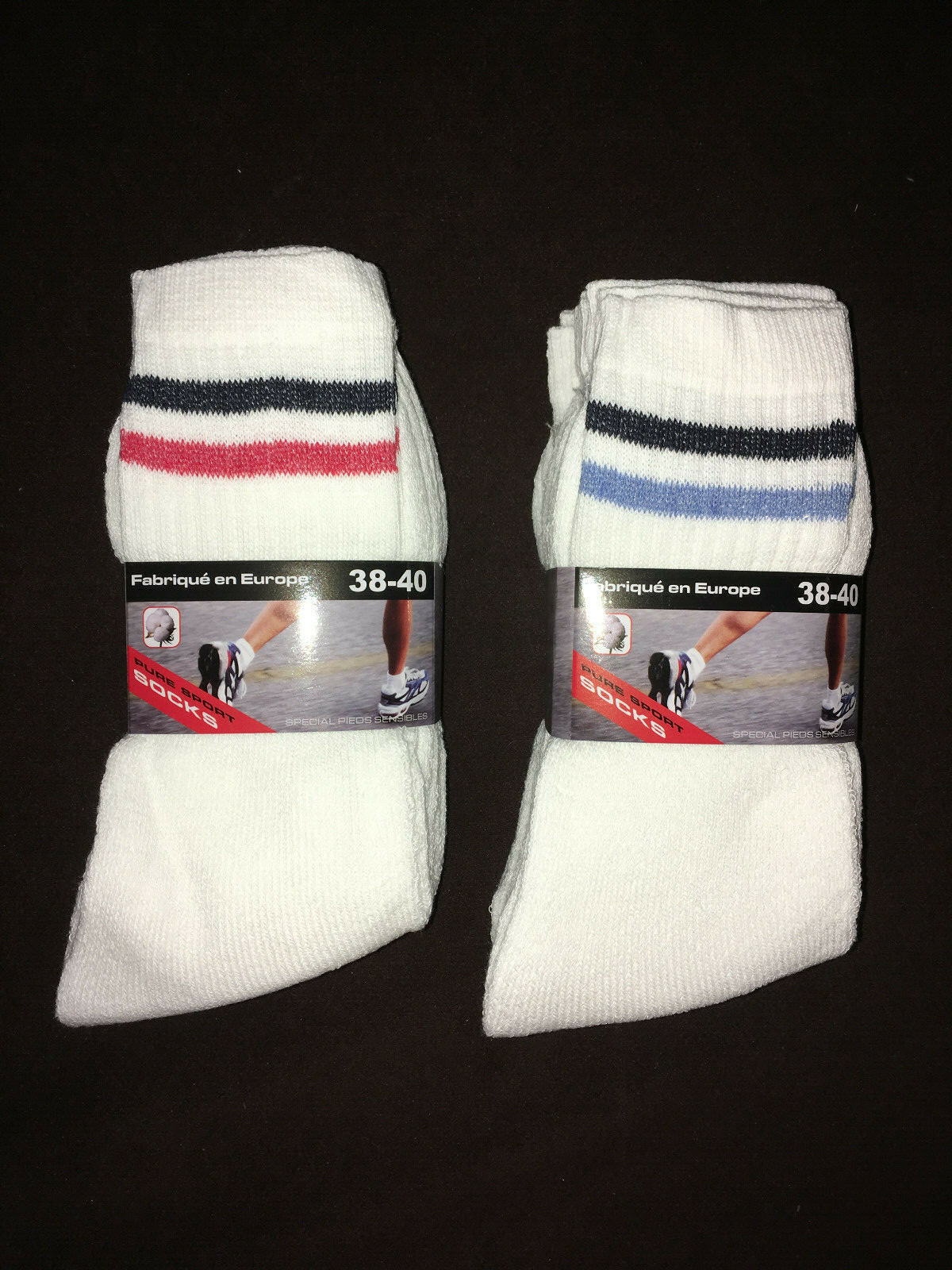 10 PAIRES DE CHAUSSETTES DE SPORT – TENNIS – BLANCHES A RAYURES