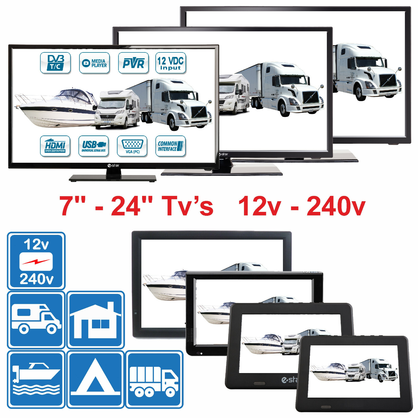 7 ” – 24 ” Numérique TV 12v 240v Pour Camping-Car Caravane Bateau DVB-T2 Tnt 7 ” – 24 ” Numérique TV 12v 240v Pour Camping-Car Caravane Bateau DVB-T2 Tnt