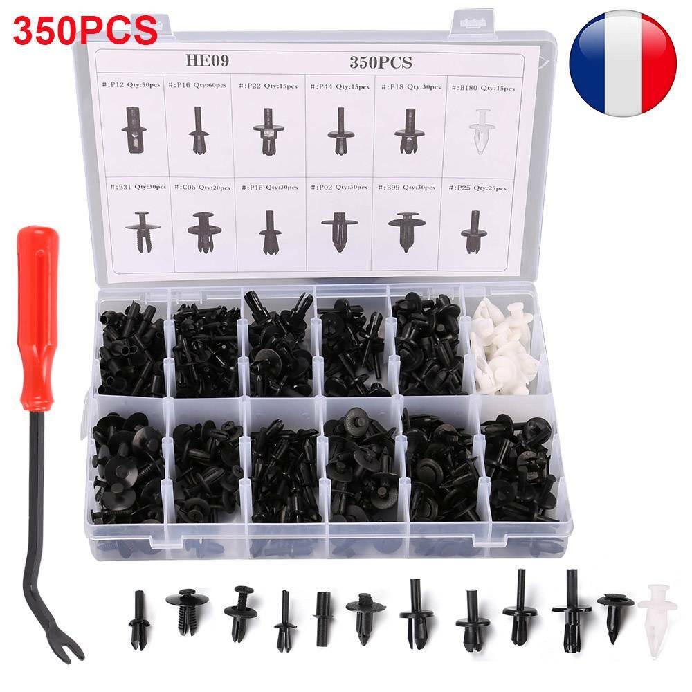 350Pcs Rivets Fixation de Type Poussoir Clip Plastique Pare-boue Voiture Auto FR