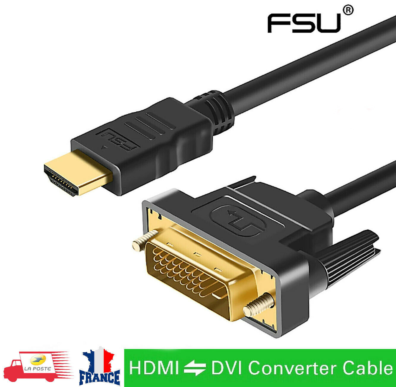 Cable HDMI Mâle vers DVI-D 24+1 Pin Mâle pour PC Projecteur TV PS 4/3 plaqué or Cable HDMI Mâle vers DVI-D 24+1 Pin Mâle pour PC Projecteur TV PS 4/3 plaqué or